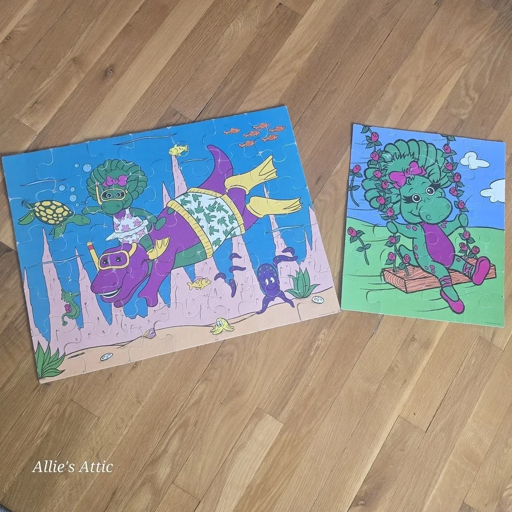 2 Barney Puzzles Lot Baby Bop Swim Sea Animal Dinosaur 24 35 Large Piece Vintage